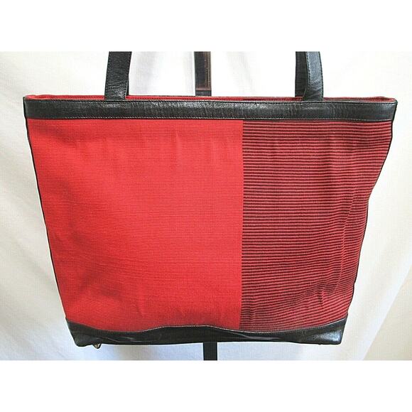 EUC! Kuskaya Peru Large Red & Black Fabric & Leather Shoulder Tote Handbag - Picture 3 of 11